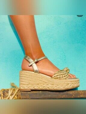 Aldo Gold Braided Espadrille Platform Sandals